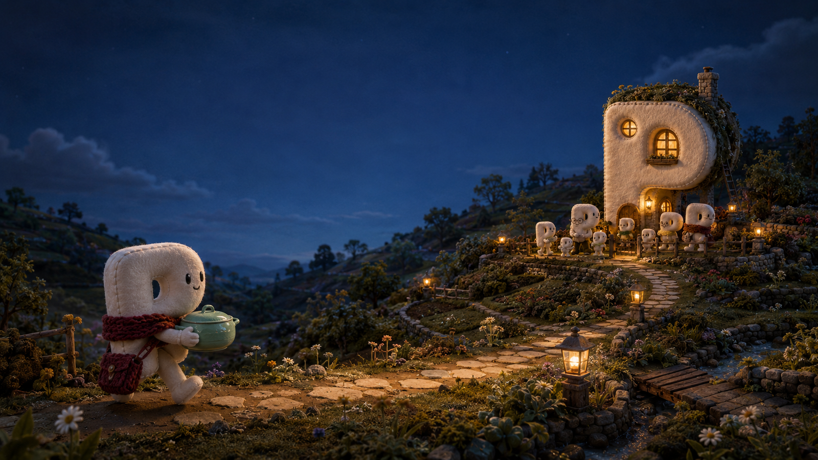 A handcrafted white Pons courier carrying mint Pons home at blue hour